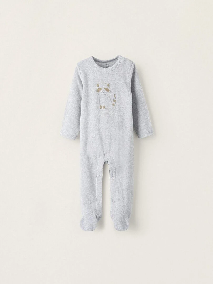 Grenouillère en velours pour bébé garçon 'Petit Raton Laveur' manches longues ESSENTIALS LINE Gris clair