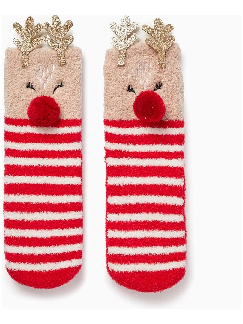 Chaussettes avec Pompon et Cornes pour Fille 'Rudolph' NOËL Multicolore