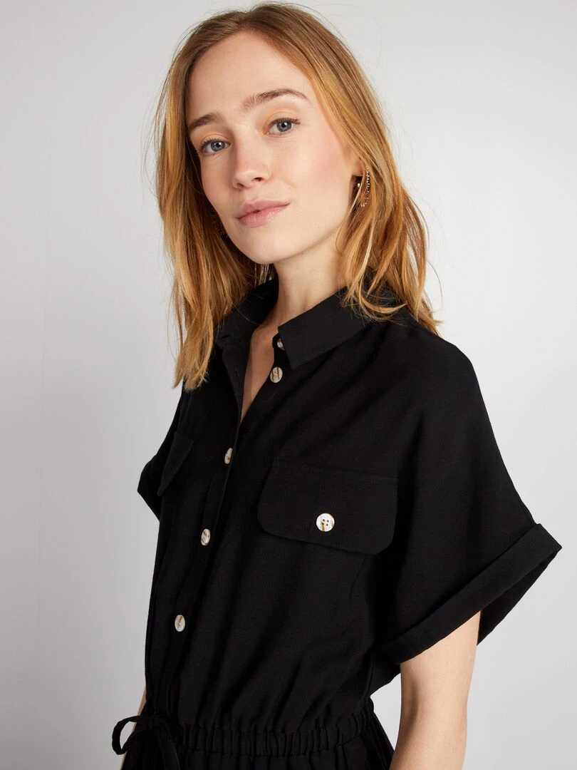 Robe chemise élastiquée   noir