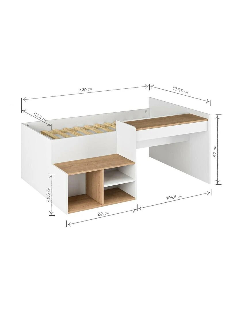 Lit combiné avec bureau Boruto   AKITEN RETAIL   Blanc Marron