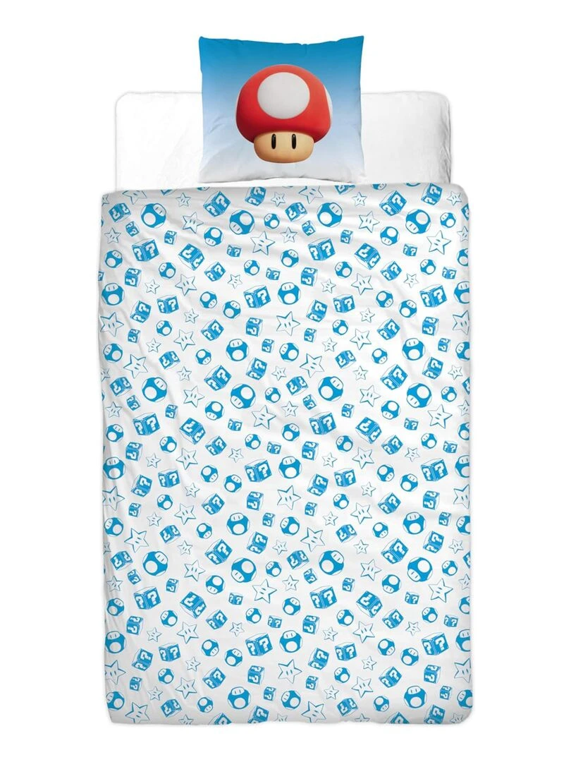 Parure de Lit Enfant Réversible Luigi et Toad   Bleu