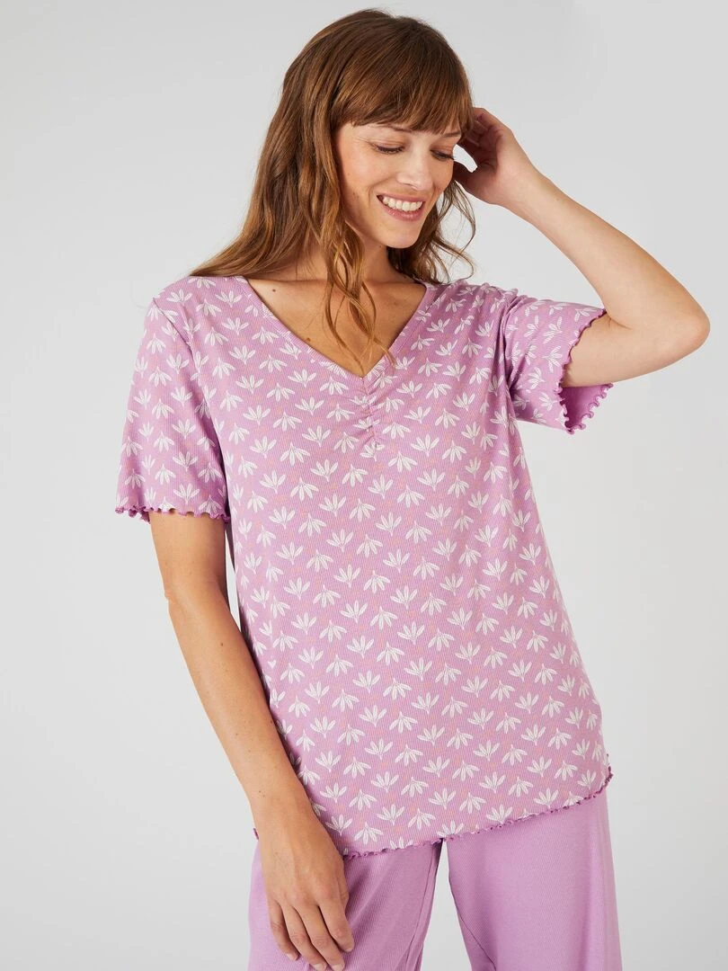 Pyjama 7/8ème maille côtelée    Damart   Violet
