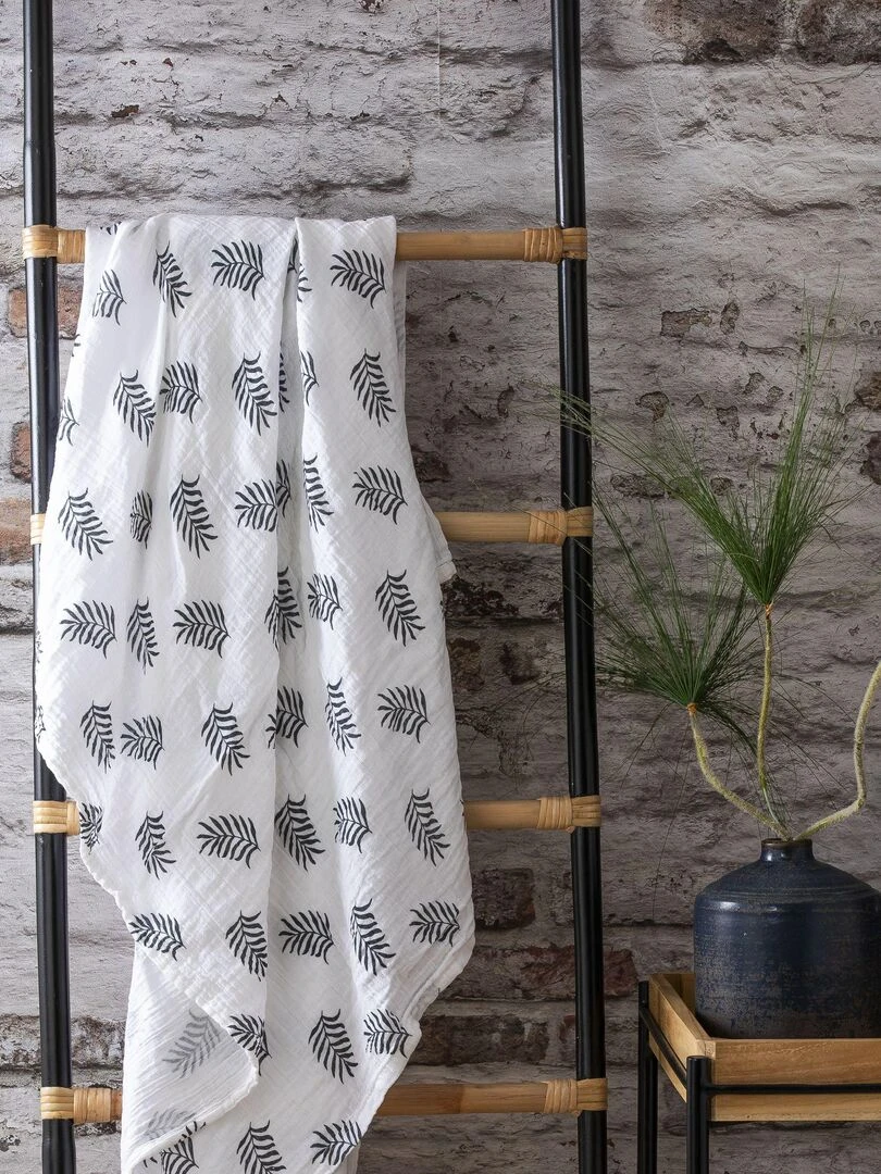 Plaid en double gaze de coton 'Deko&co' Blanc Gris