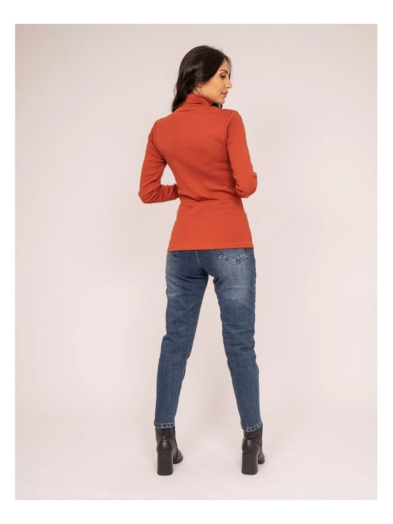 Sous pull col roulé pur coton organique FUSEE   Rouge brique