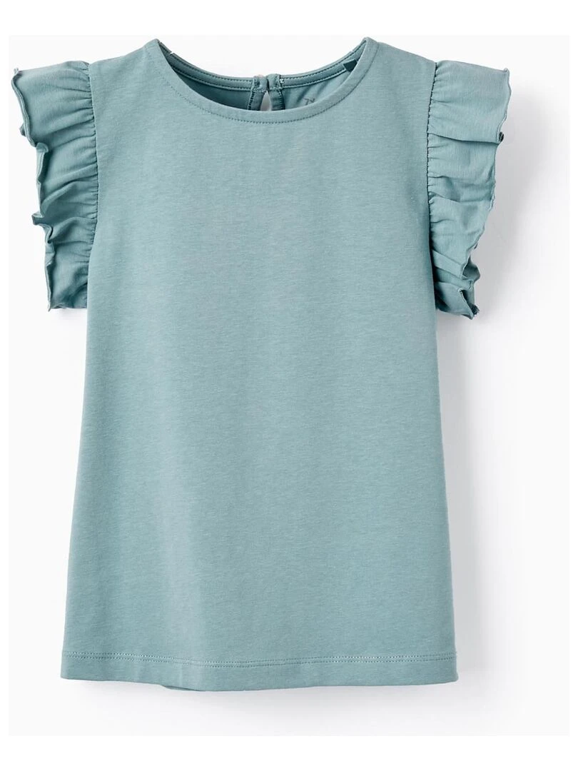 T shirt avec Volants pour Fille manches courtes Bleu clair