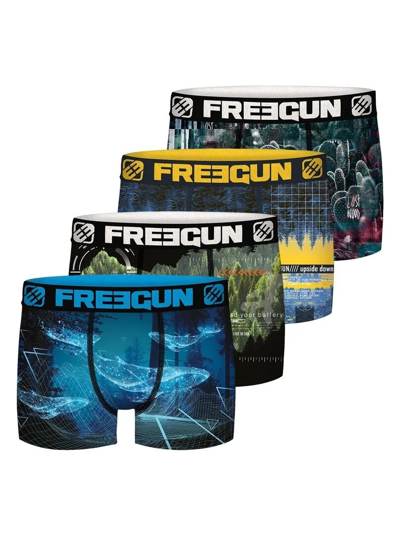 Lot de 4 Boxers garçon Polyester recyclé Landscape Freegun Bleu