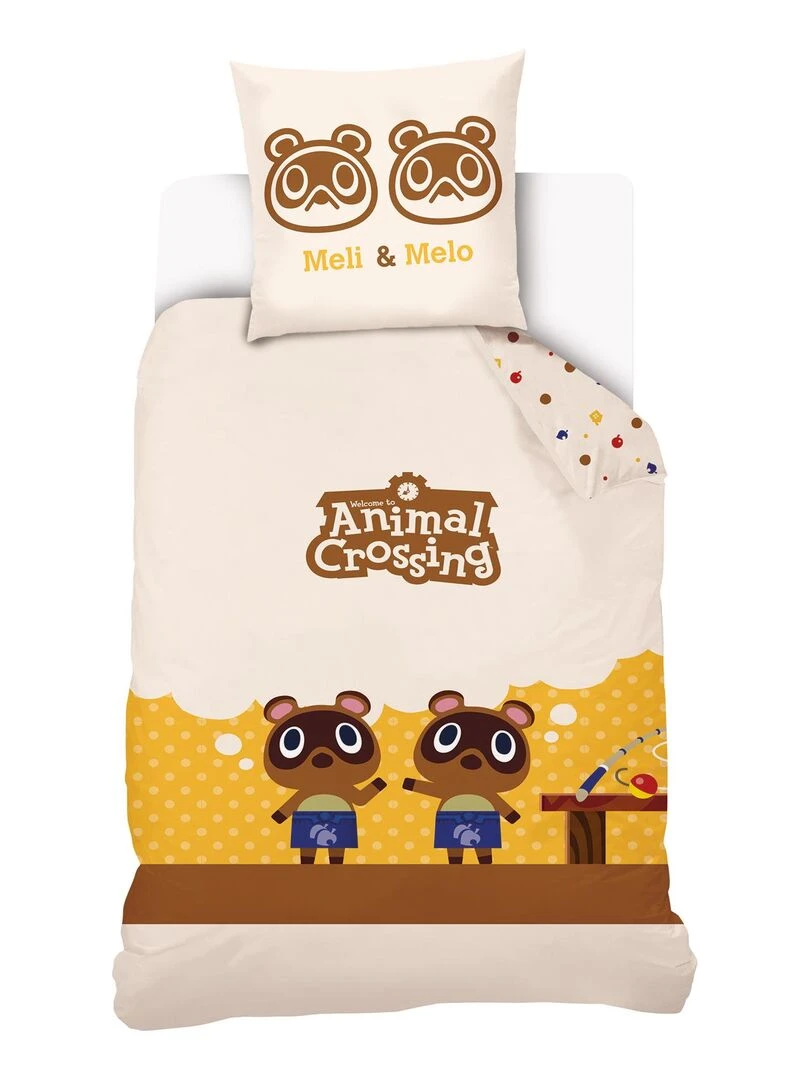Housse de couette Animal Crossing Méli & Mélo 140x200 cm 100% Coton Beige