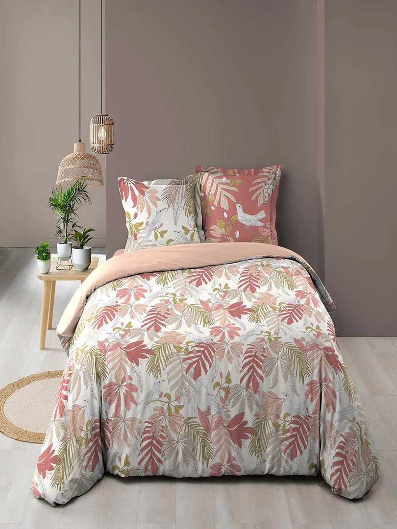 Housse de couette 260x240 + 2 taies Sweet Poesy coton 57 fils Rose