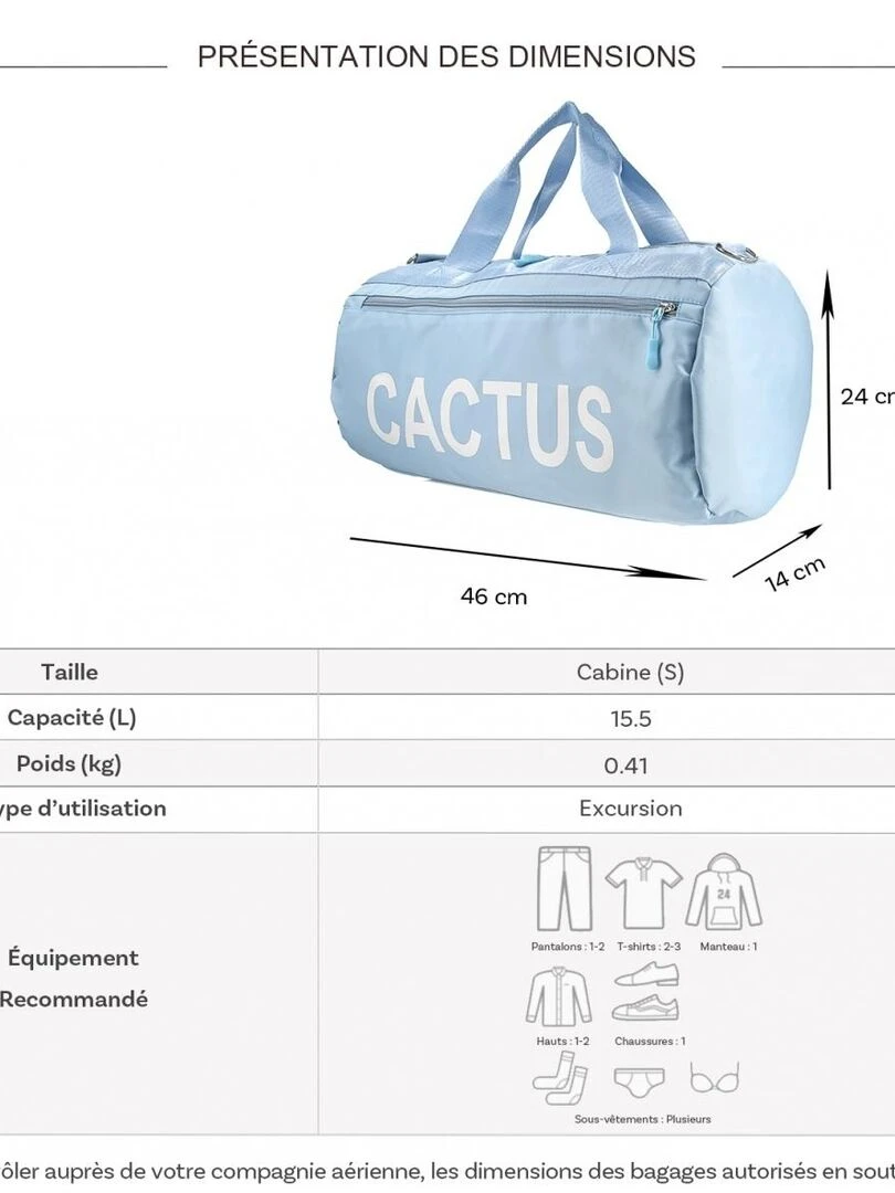 Sac de voyage week end 15 5L et sport sans roulettes Bleu