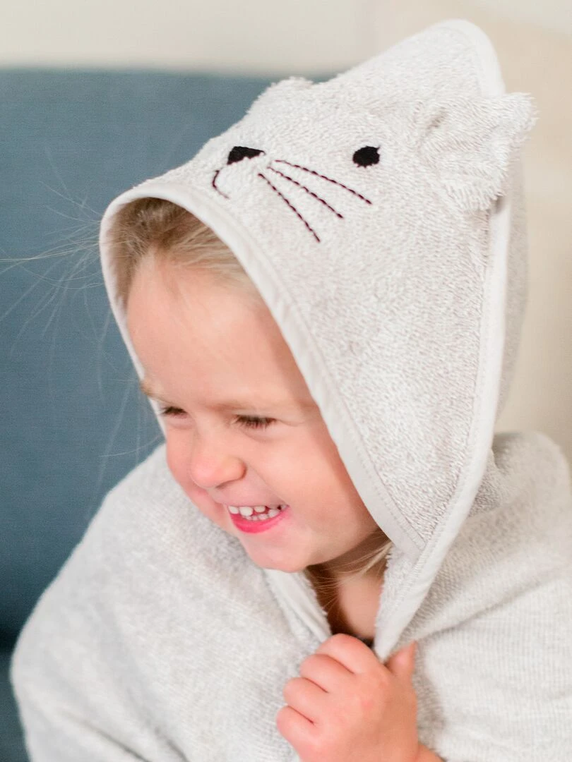 Cape de bain chat en coton Gris