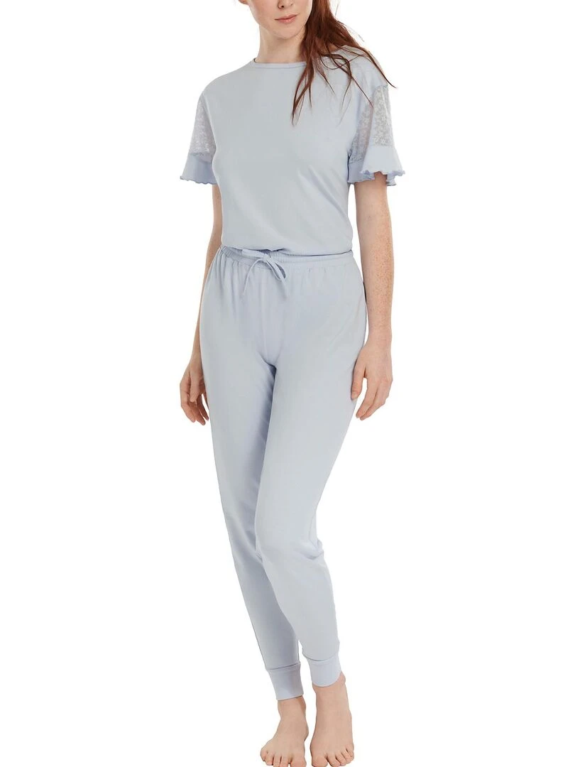 Pyjama pantalon top manches courtes Smooth Bleu ciel