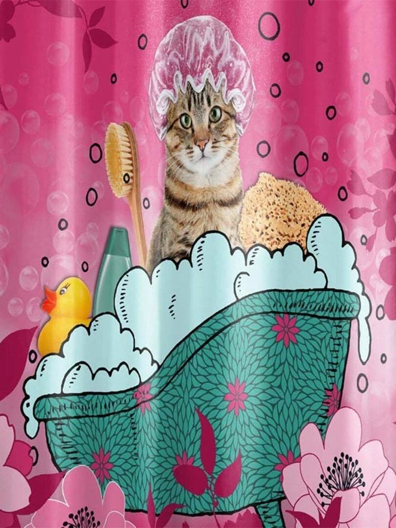 Rideau de douche 180x200 Chatibulle   Rose