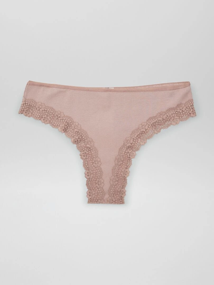 Lot de 3 tangas maille côtelée   écru/brun/prune