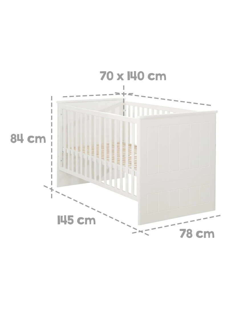 ROBA Lit bébé évolutif "Sylt"   70x140   Convertible   Hauteur Réglable   0 à 7 Ans   Blanc   Blanc