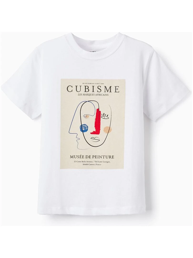 T shirt à manches courtes en coton pour garçon 'Cubisme' manches courtes Blanc
