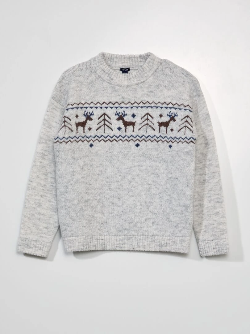 Pull en maille chinée avec imprimé Gris