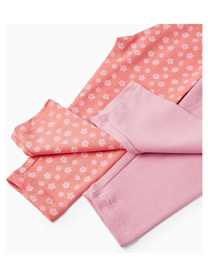 Pack 2 Leggings pour Bébé Fille 'Fleurs' Orange corail