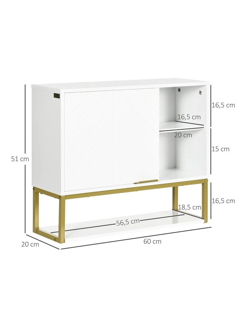 Armoire murale de salle de bain acier doré MDF blanc   Blanc