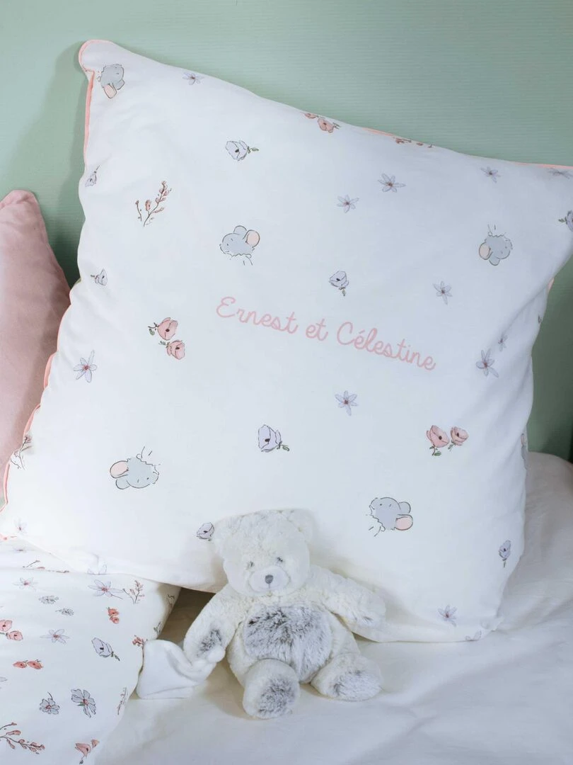 Parure de lit imprimée 100% coton  ERNEST ET CELESTINE JARDIN   Blanc