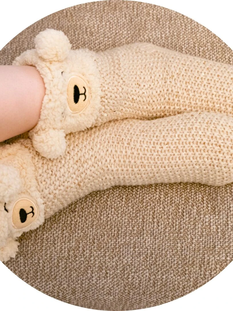 Chaussettes fourrées Femme Sequins Ours   Beige