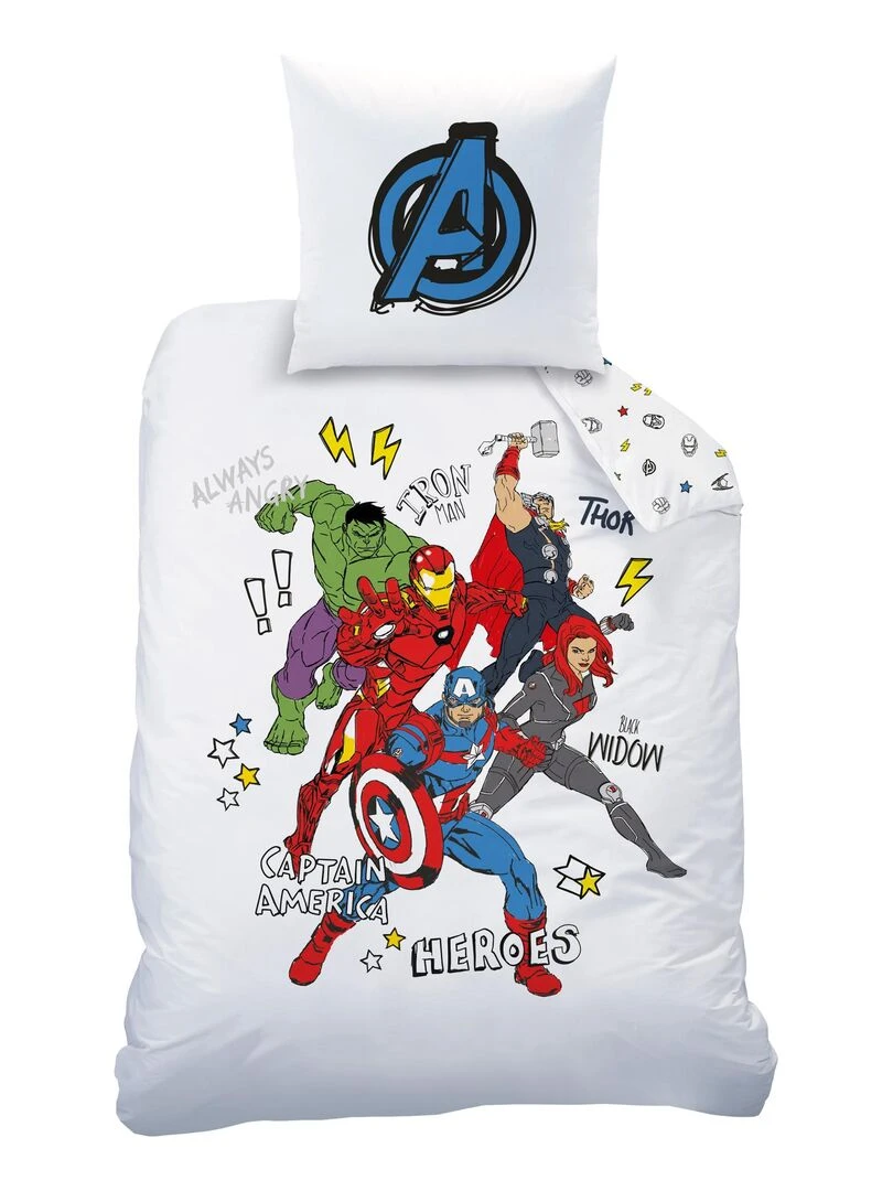 Parure de lit imprimée 100% coton  AVENGERS HOME SKETCHES   Blanc