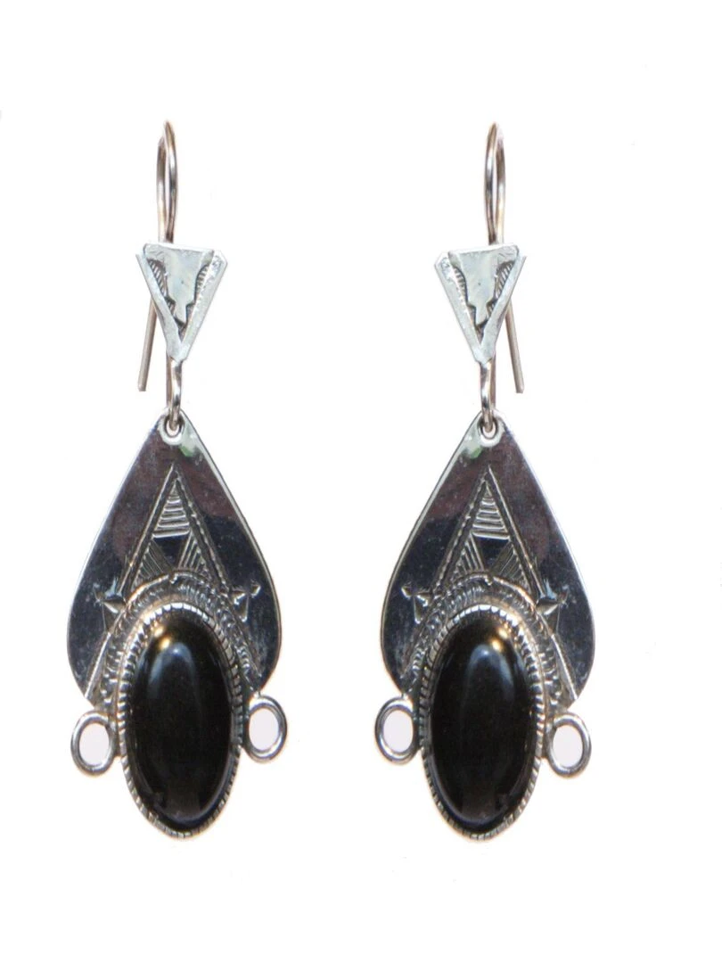 boucles d'oreilles déesse touareg argent et onyx Noir
