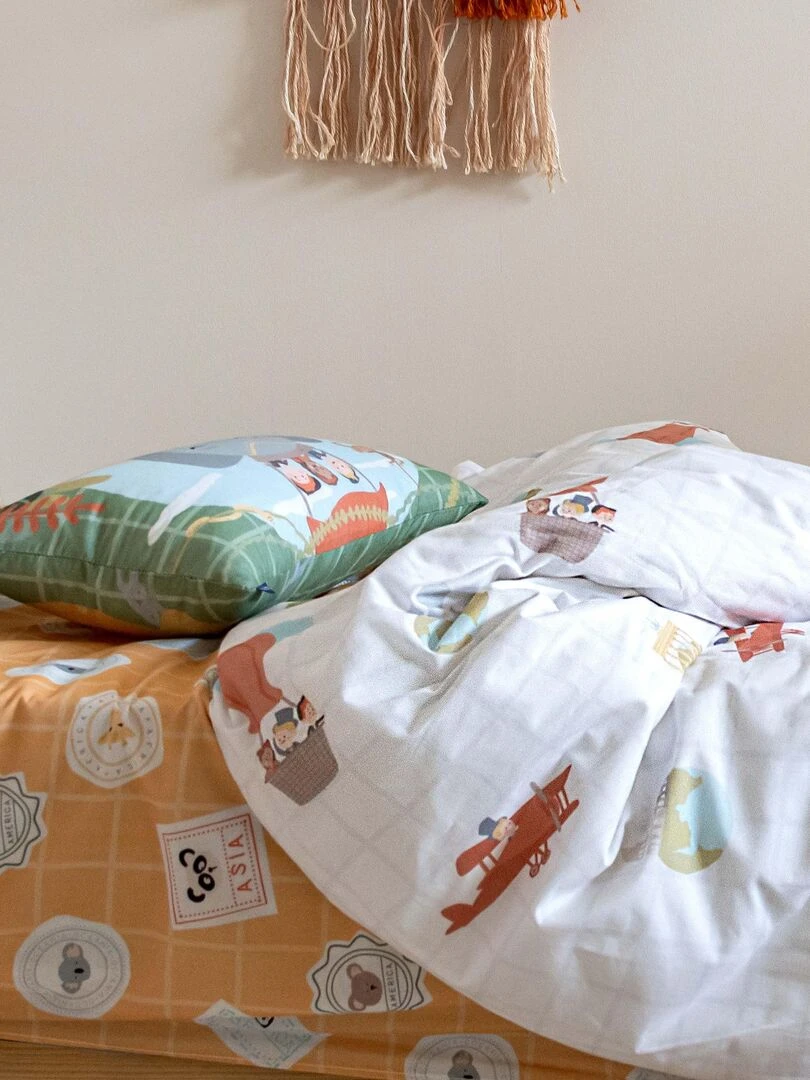 Drap housse World trip "Happyfriday" Blanc