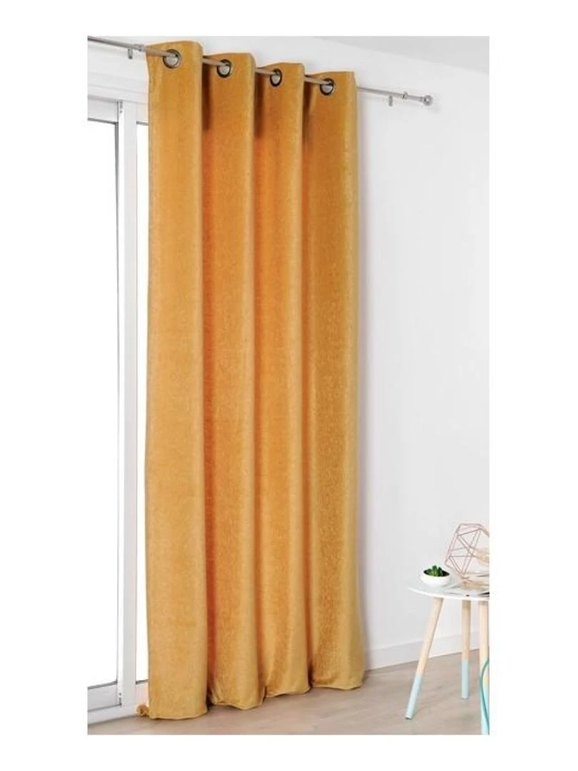 Rideau Aspect Velours Uni Jaune moutarde