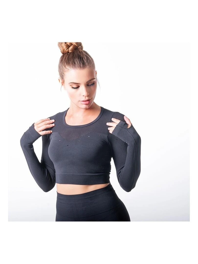 Crop top sans coutures avec fibre Emana Yoga Noire  Indy   Noir Noir