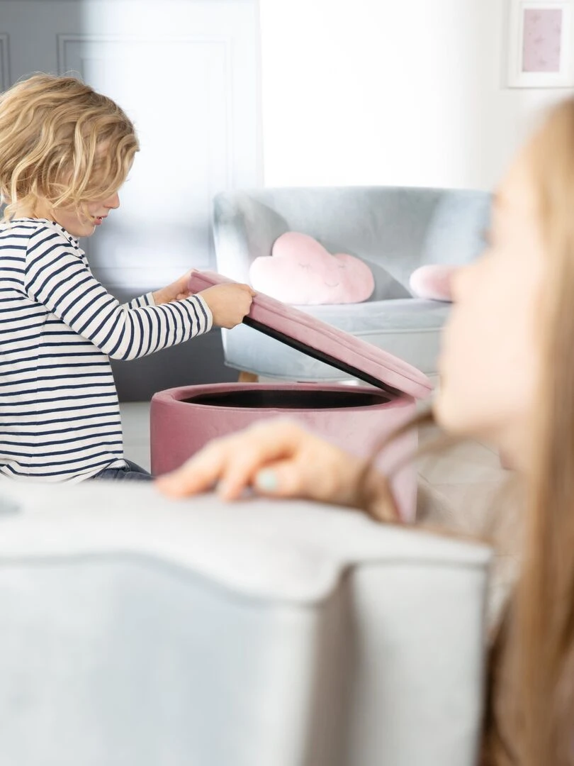 ROBA Tabouret Ovale en Velours pour Chambre Enfant "Lil Sofa" Avec Coffre de Rangement Rose Rose