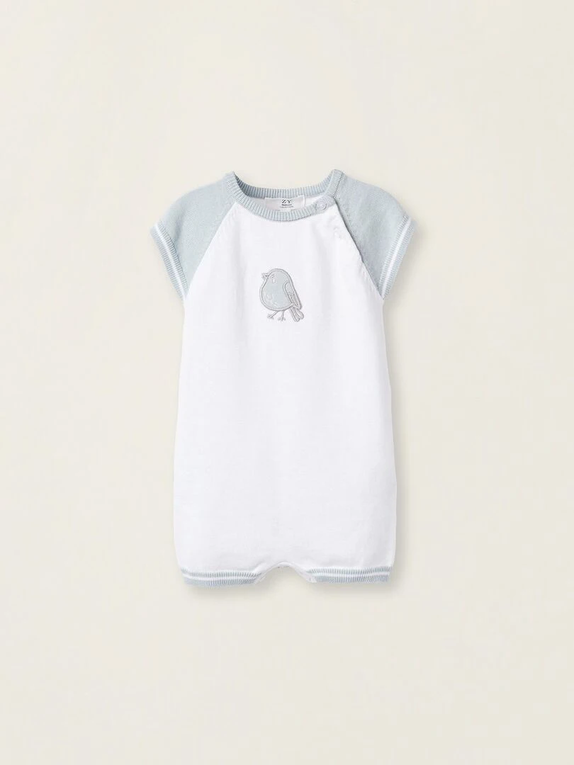 Combishirt En Maille Pour Nouveau Né 'Oiseau' manches longues EARLY BLOOM Blanc