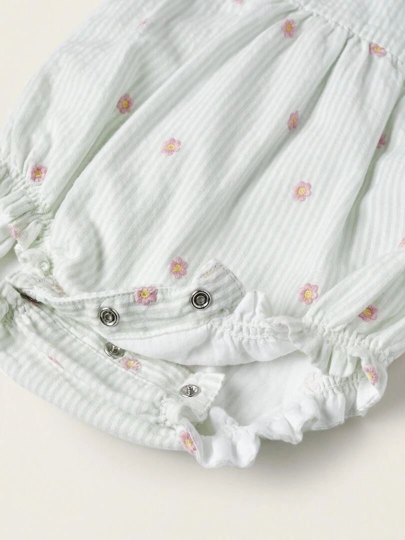 Combinaison en coton à volants pour nouveau né 'Floral' manches longues   Blanc