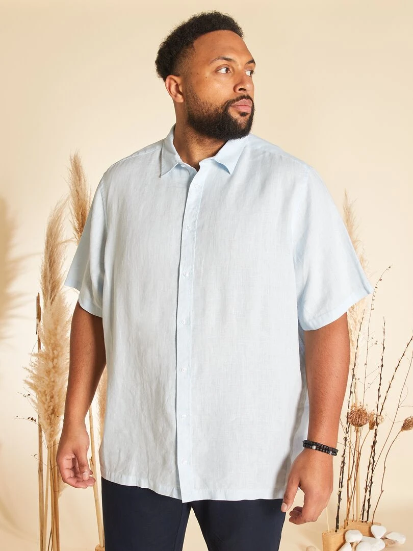 Chemise en lin à manches courtes Bleu
