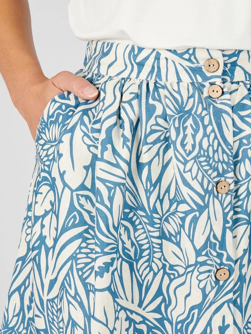 Jupe mélange lin fleurie Damart Bleu