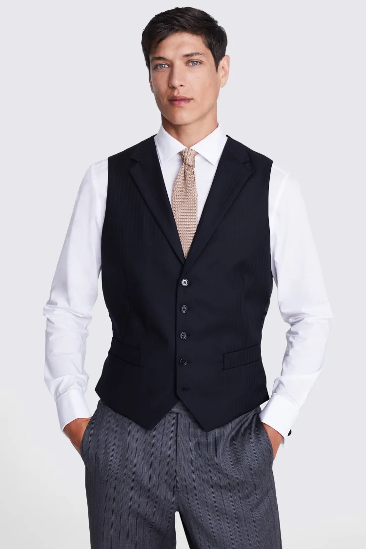 Tailored Fit Grey Sharkskin Morning Waistcoat   Buy Online at Moss