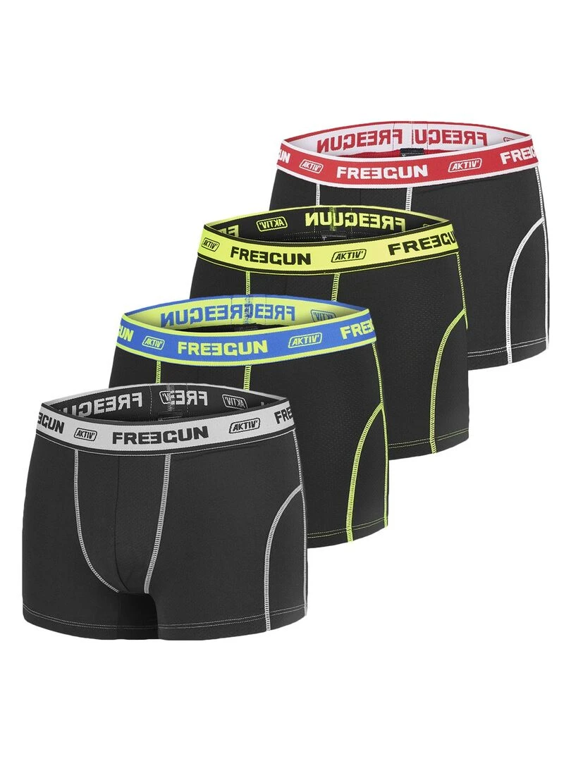 Lot de 4 Boxers homme Aktiv Sport Fluo Freegun Noir