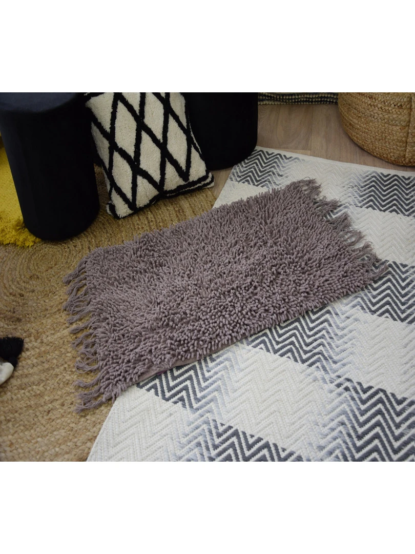 Tapis De Bain Uni Coton 50x70cm Shaggy Marron