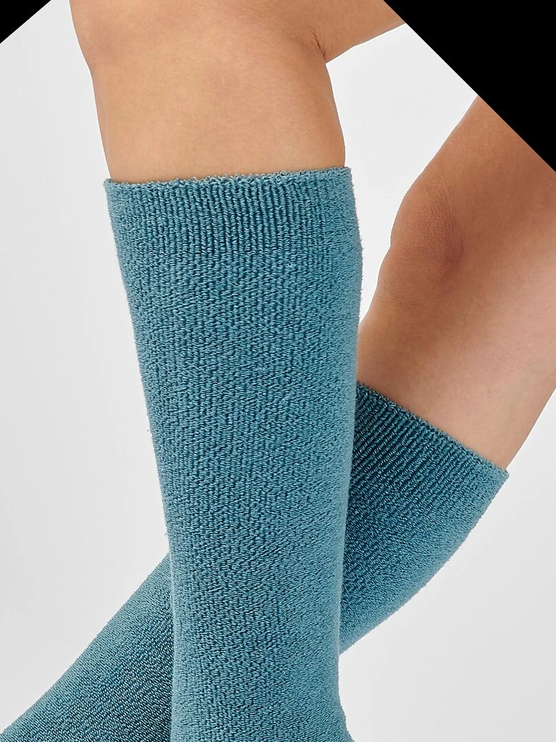 Chaussettes maille jersey bouclette Thermolactyl   Damart   Bleu gris