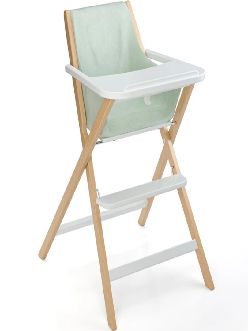 Chaise Haute Pliable Traveller En Bois Naturel Et Blanc Avec Tablette Beige