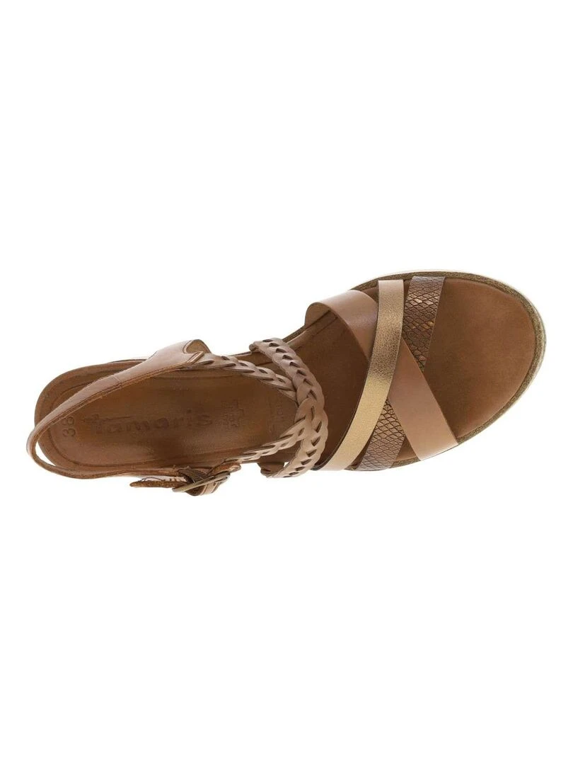 TAMARIS   Nu pieds cuir talon compensé haut   Cognac
