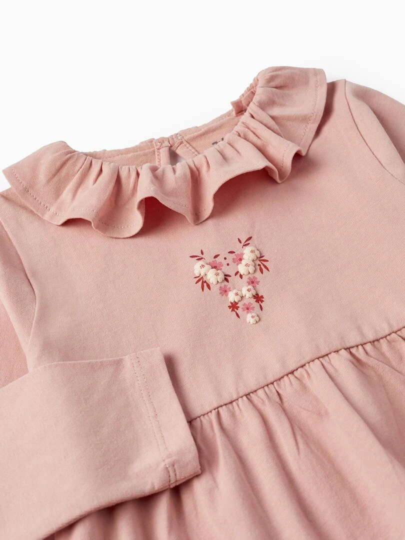 T shirt en Jersey de Coton avec Volant pour Bébé Fille 'Fleurs' manches longues SWEET FROSTY DREAMS   Rose