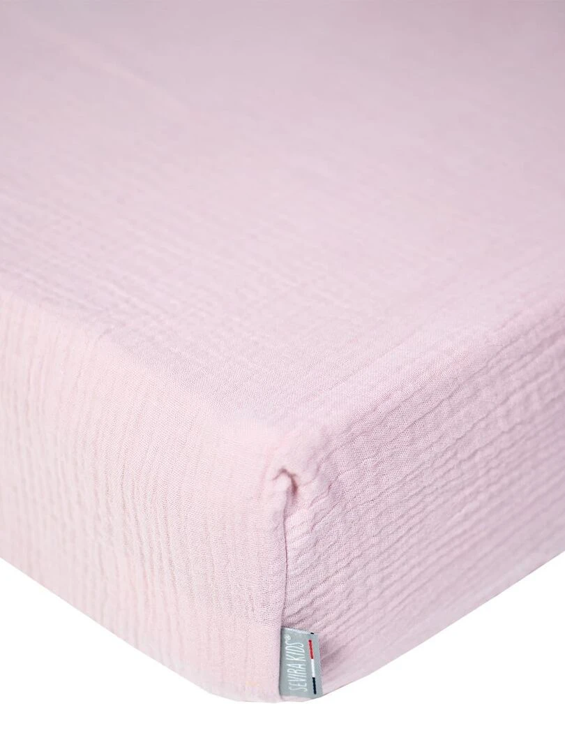 Drap housse uni en gaze de coton Vieux rose