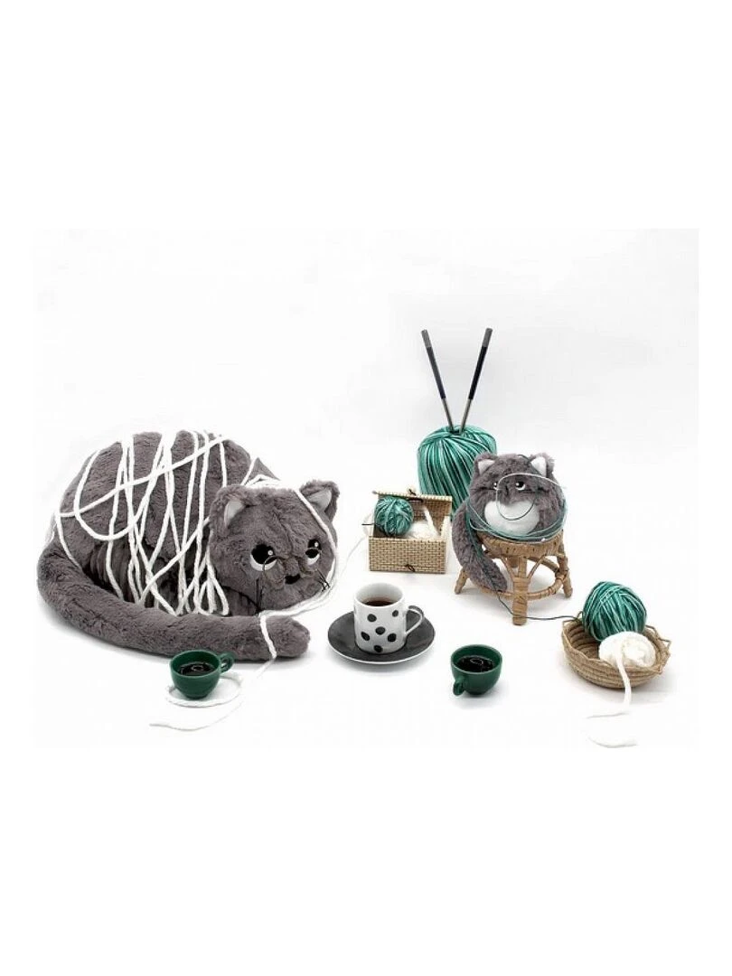 Peluche chat Miaou maman et son bébé gris   Multicolore