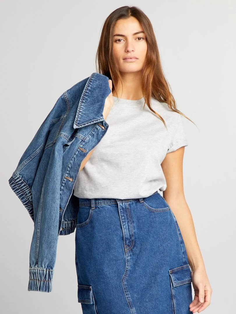 T shirt uni en jersey Gris