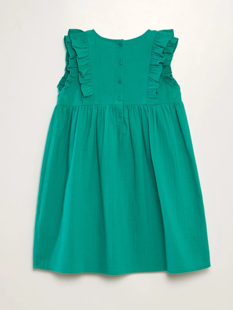 Robe en coton dobby volantée et brodée Vert