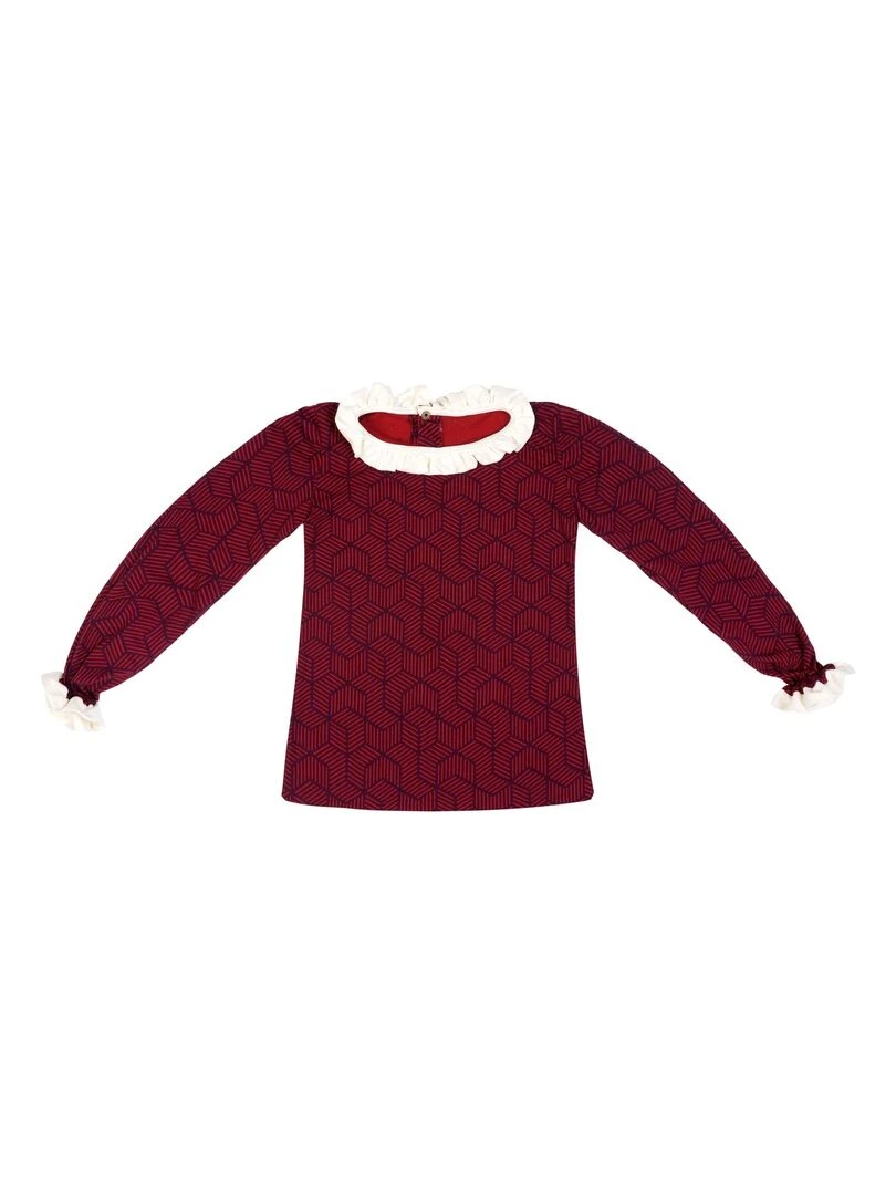 Tee shirt Manches Longues Fille  Rouge Bleu   CAMILLE   'LA FAUTE A VOLTAIRE'   Rouge