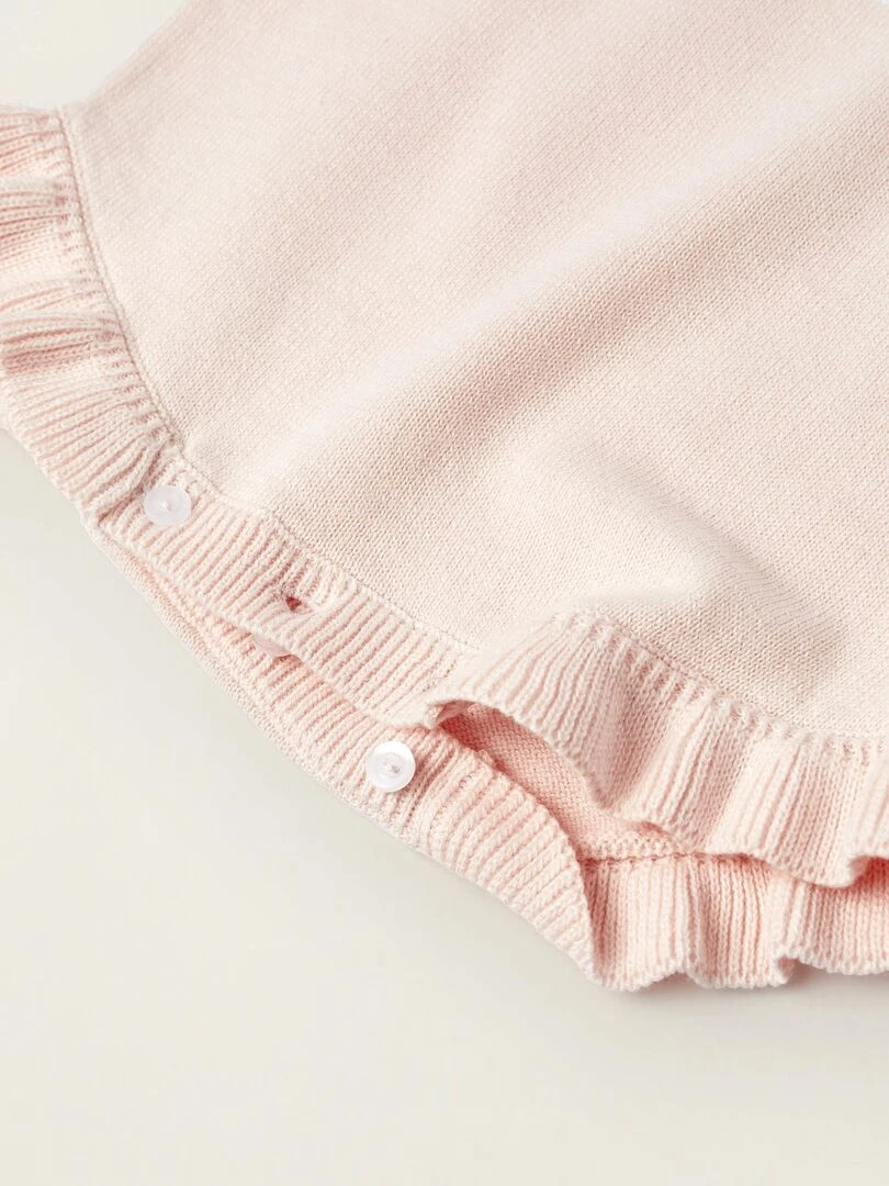 Combishort En Maille Pour Nouveau Née 'Oiseau' manches longues EARLY BLOOM   Rose clair