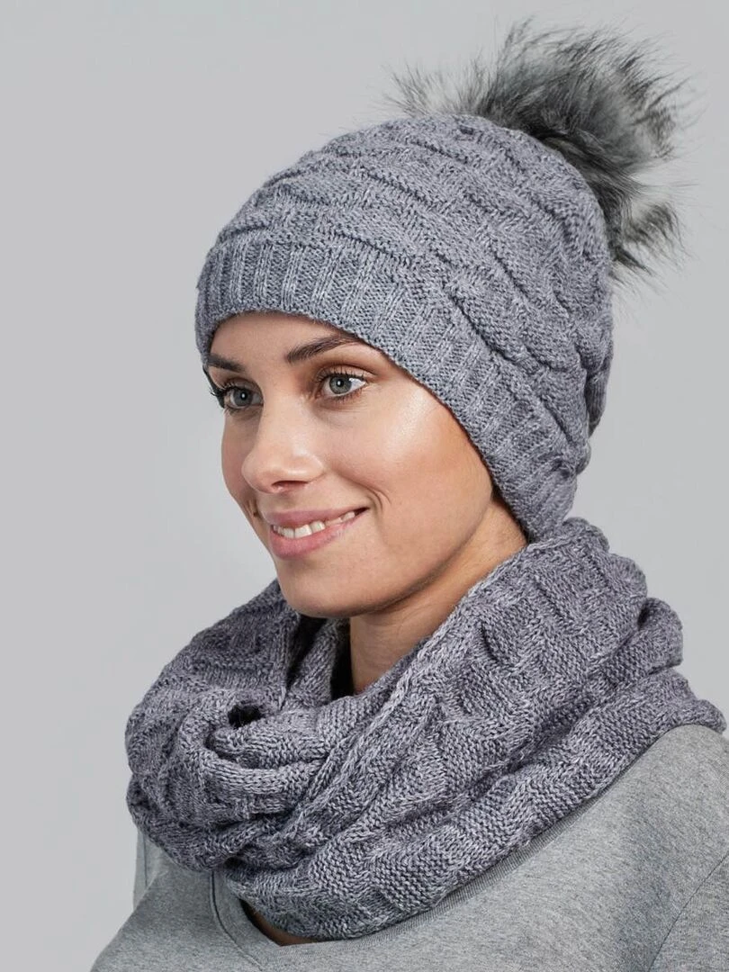 Ensemble Snood Bonnet Wiska Made in UE Gris