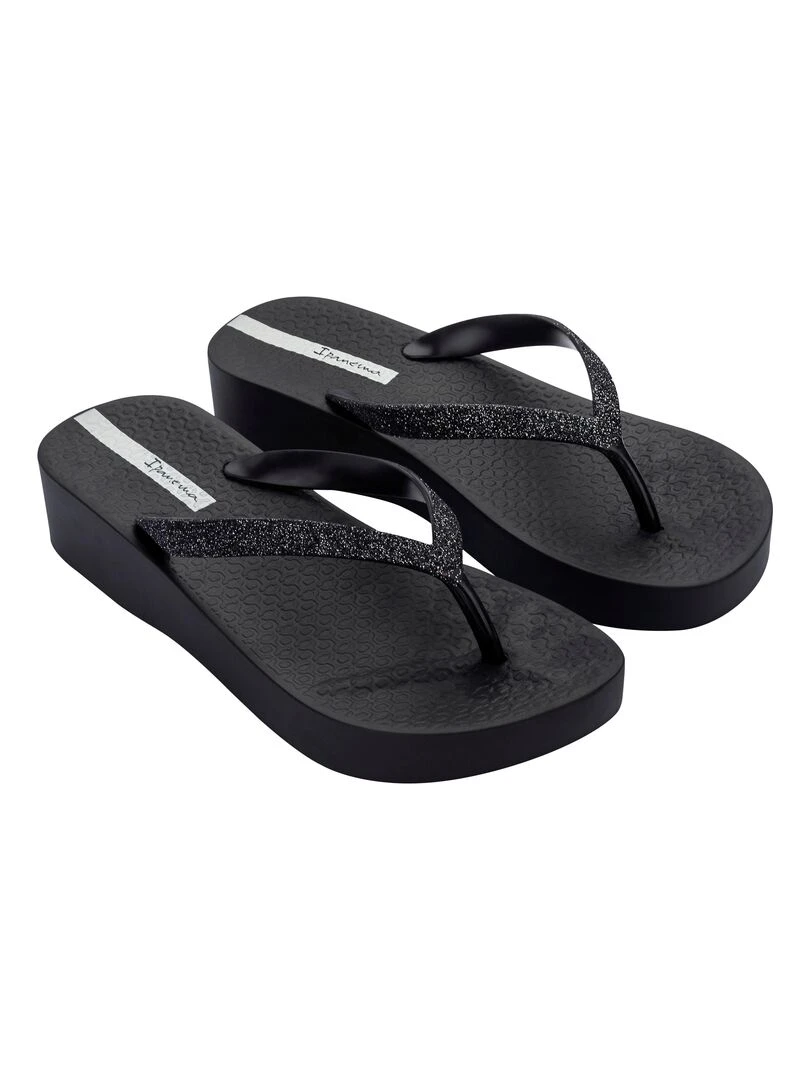 Tong Compensées à Enfiler Ipanema Mesh Chic Plat   Noir