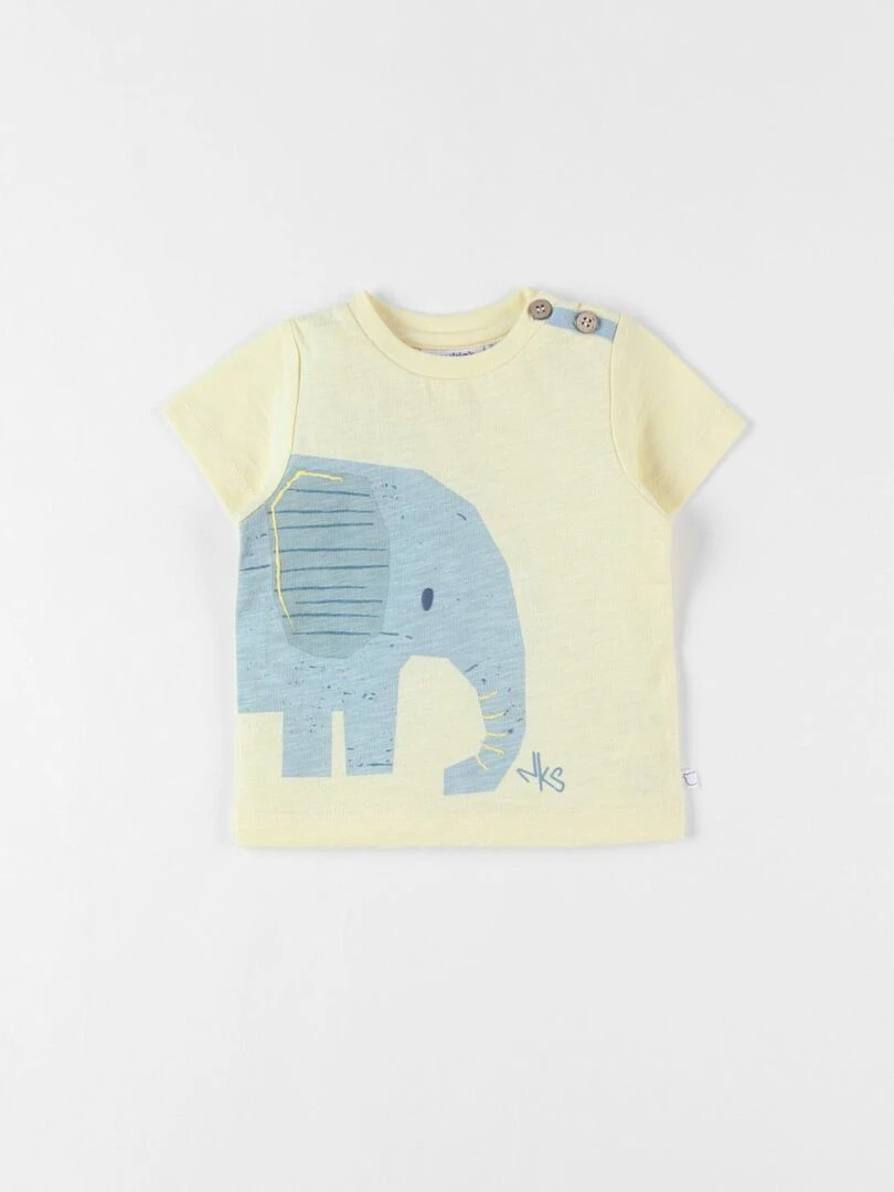 T shirt éléphant à courtes manches pâle Noukie's Jaune